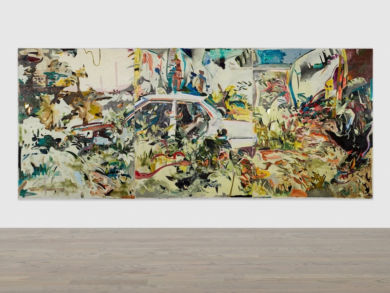  An abstract painting made mostly with black and hyper colored pigments. 